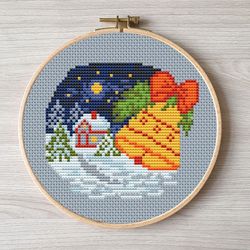 christmas house pattern pdf cross stitch, easy embroidery diy