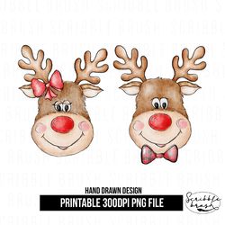 Christmas Reindeer Girl and Boy Sublimation PNG Design