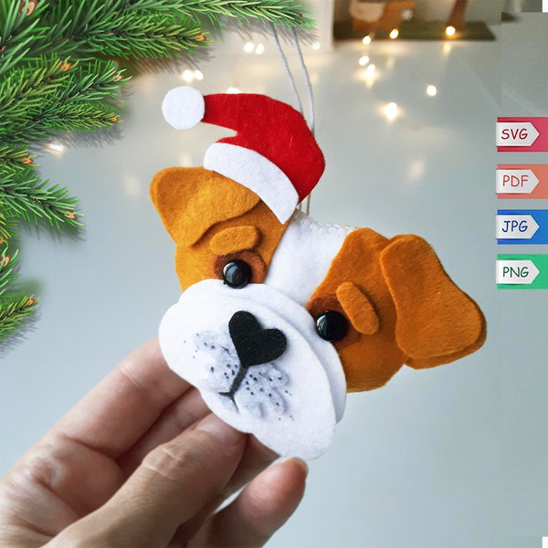 Cute Christmas bulldog felt pattern , Santa dog tree ornament.jpg