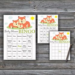 Sleeping Fox Baby Shower Bingo Cards,Woodland Baby Shower Bingo Games,Printable Baby Shower Bingo Cards--294