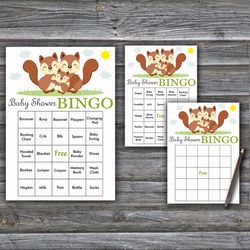 Squirrel Baby Shower Bingo Cards,Woodland Baby Shower Bingo Games,Printable Baby Shower Bingo Cards--293