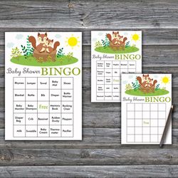 Cute Squirrel Baby Shower Bingo Cards,Woodland Baby Shower Bingo Games,Printable Baby Shower Bingo Cards--292