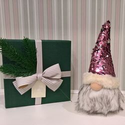 Christmas Gnome with Pink-Silver Sequin, Nordic Xmas Home Decoration Scandinavian Tomte