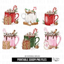 Christmas Hot Chocolate Mugs PNG Sublimation Bundle