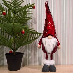 Christmas Gnome with Red-Silver Sequin, Nordic Xmas Home Decoration Scandinavian Tomte