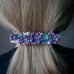 Purple succulent hair barrette