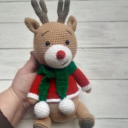 hand crochet funny christmas deer stuffed toys animals knit amigurumi gift