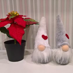 Plush Christmas Gnome White and Grey, Nordic Xmas Home Decoration Swedish Scandinavian Tomte