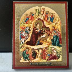 Nativity of Jesus Christ - Christmas icon | Orthodox - Catholic | Lithography print on wood | 3,5" x 2,5"