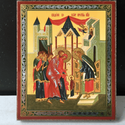Virgin Entry into the Temple Icon | Orthodox - Catholic | Lithography print on wood | 3,5" x 2,5"