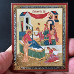 Nativity of Our Lady Icon | Orthodox - Catholic | Lithography print on wood | 3,5" x 2,5"