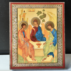 Holy Trinity by Andrei Rublev (Copy) | Orthodox - Catholic | Lithography print on wood | 3,5" x 2,5"