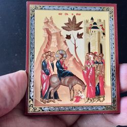 Palm Sunday - Jesus' Triumphal Entry into Jerusalem | Orthodox ,Catholic | Lithography print on wood | 3,5" x 2,5"