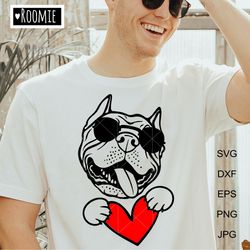 American pit bull terrier with heart and sunglasses SVG, Valentine pitbull lover gift Shirt design, pit bull mom, /89