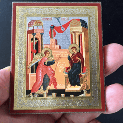 Annunciation to the Blessed Virgin Mary - Annunciation icon   | Lithography print on wood | 3,5" x 2,5"