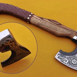 viking axe hand forged carbon steel axe head gift for men/women with personalized engraved wooden box, custom ax