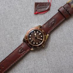 Brown AMMO Watch Strap for Tudor, genuine leather watchband, vintage style