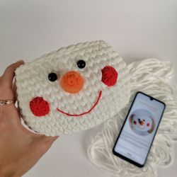 Snowman basket crochet pattern, DIY Christmas decor, Christmas gift crochet pattern, Snowman pattern, Christmas DIY gift