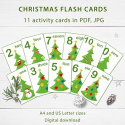 Christmas flashcards with numbers DIY, Printable preschool flashcards in PDF and SVG, Homeschooling