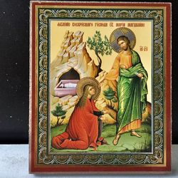 Christ Greeting Mary Magdalene | Mini Icon Gold and Silver Foiled Mounted on Wood 2,5" x 3,5" |