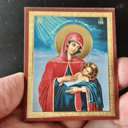 Comforter Mother of God | Mini Icon Gold and Silver Foiled Mounted on Wood 2,5" x 3,5" |