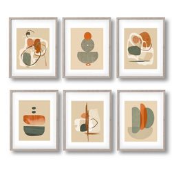 Abstract Geometric 6 Piece Wall Art Modern Abstract Posters Set Of 6 Prints Interior Decor Green Beige Art Printable Art