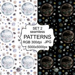Seamless Pattern. Black & White Magic Sky. Design and printing. Creating paper and fabric. Endless background.