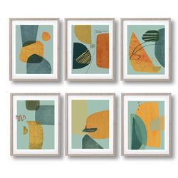 Abstract Shapes, Green Yellow Wall Art, Set of 3 Prints, Square Art Modern Painting, Geometric Print, Downloadable Print