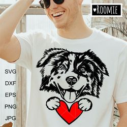 australian shepherd with heart svg, love aussie svg shirt design decal clipart vector cut file cricut vinyl /92
