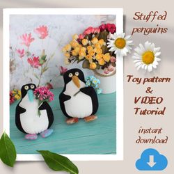 Stuffed animal pattern – Penguin Toy sewing pattern and video class - Christmas gift idea