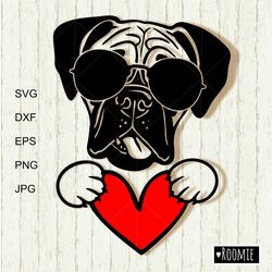 Boxer Portrait With Heart And Sunglasses Svg, Love Boxer Dog Lovers Gift Shirt Design Decal Clipart Cut file Cricut /137