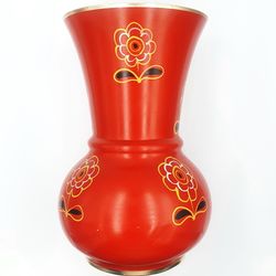 Vintage Aluminum Vase Hand-painted USSR 1960s