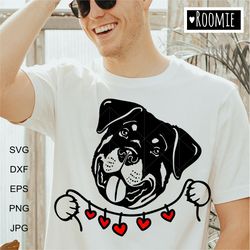 Rottweiler with hearts svg Shirt Design, Love Rottie, Car Decal Clipart Cut file Vinyl Sublimation Cricut Cameo /154