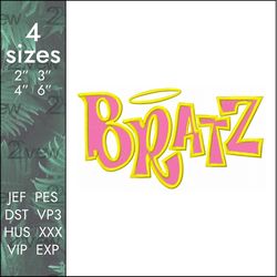 bratz embroidery design, baby girl dolls logo, 4 sizes