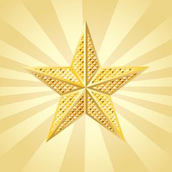 Shiny golden star on yellow background with rays