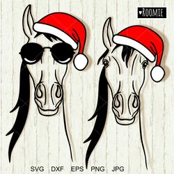 Christmas Horses With Santa Hat svg, Christmas Farm animals clipart, farmhouse sign, Horse Laser Cut file Sublimation