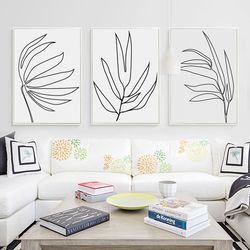 Leaf Line Drawing Set of 3 Wall Art Leaves Art Digital Prints Leaves Line Print Botanical Art Triptych Kitchen Decor