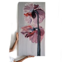 Oil painting.  Painting on canvas.  Flowers.  Flowers painting.  Pink painting. Interior painting