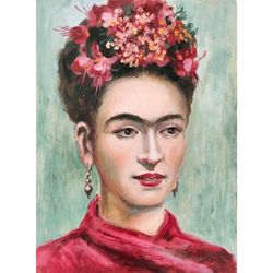 Frida Khalo Painting Artist Portrait Original Art Frida Khalo Portrait Oil Painting on Canvas by 16x12 inch by Kiklevich