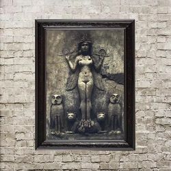 Queen Of The Night. Dark Goddess Lilith print. Ancient style wall hanging. Black magic home decoration. 274.