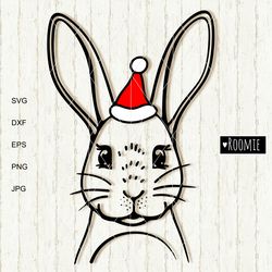 Christmas bunny with Santa hat svg, Rabbit face svg, Happy Easter bunny, Rabbit cut file, Farm Animal Face, Cricut Cameo