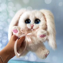 Bunny snowball, white rabbit, fluffy bunny, stuffed toy, ooak, poseble creatures, handmade