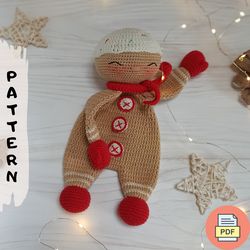 Sleeping Gingerbread Man Baby Lovey Amigurumi Crochet Pattern PDF, Crochet Christmas Toy Amigurumi Pattern (ENG)