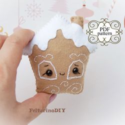 Felt gingerbread house, Christmas ornaments patterns, Felt toy pattern, Felt sewing pattern