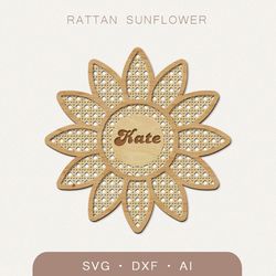 Rattan sunflower svg, Nursery name sign laser cut file