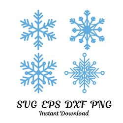 SVG, Set of blue snowflake icons is isolated on a white background.