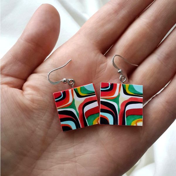 Big Square Colorful earrings, Summer Striped dangle earrings, geometric resin  earrings, art painting earrings.jpg