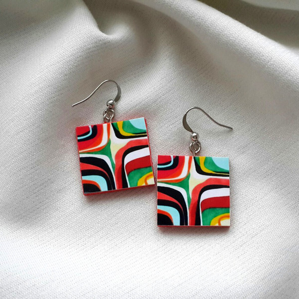 Square Wooden earrings, Summer Striped dangle earrings, geometric resin  earrings, art painting earrings.jpg