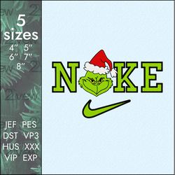 Nike Grinch Embroidery Design, New Year Face Christmas Logo, 5 Sizes