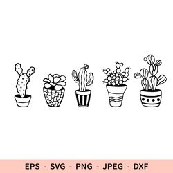 Cactus Svg Potted Plant File for Cricut Succulent Dxf Set